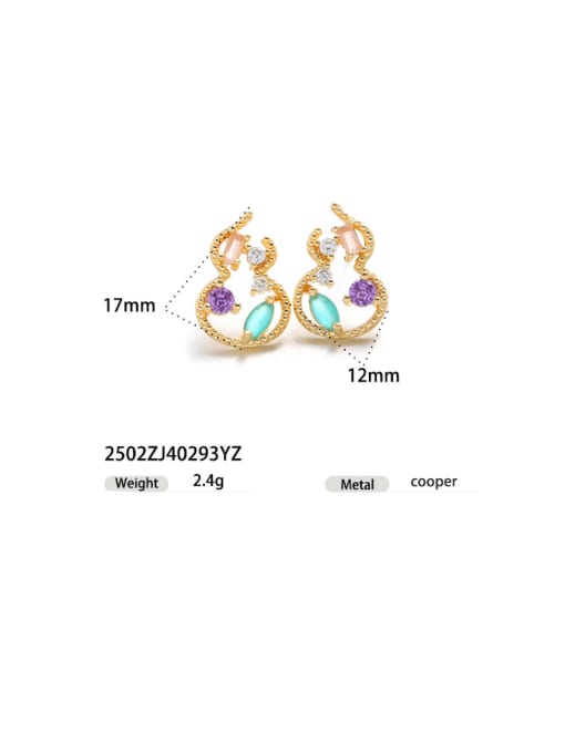2502ZJ40293YZ Brass Cubic Zirconia Irregular Purple Gold Gourd Hip Hop Stud Earring