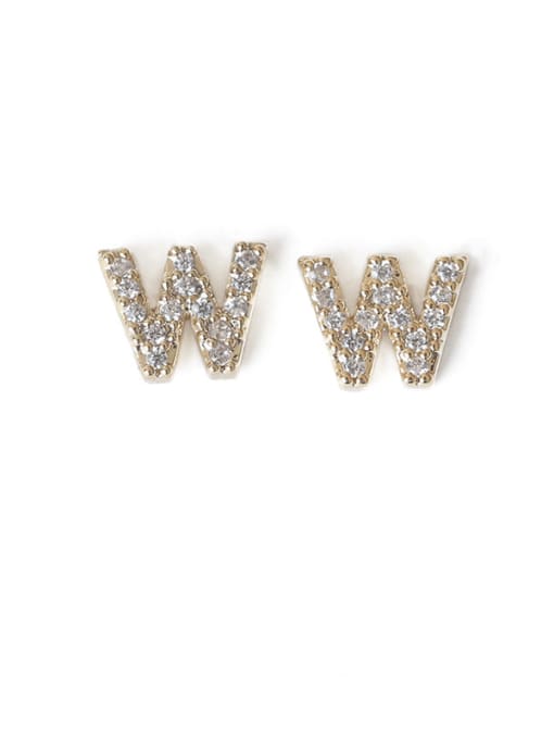 W Brass Cubic Zirconia Letter Minimalist Stud Earring