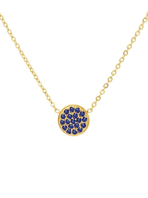 September Royal Blue Gold Stainless steel Cubic Zirconia Round Minimalist Necklace