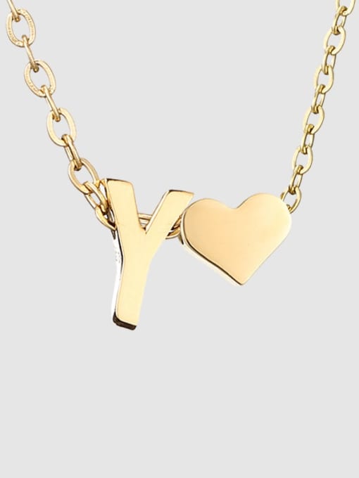 Y 14K Gold Stainless steel Letter Minimalist  Heart Pendant Necklace