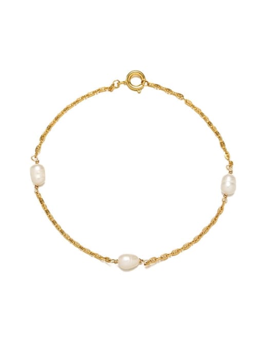 Small pearl bracelet Brass Imitation Pearl Minimalist Link Bracelet