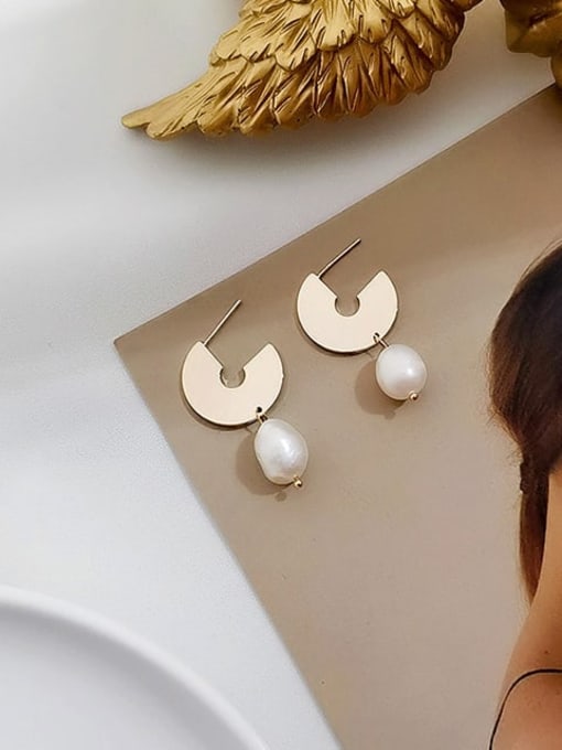 HYACINTH Copper Imitation Pearl Geometric Minimalist Drop Trend Korean Fashion Earring 1