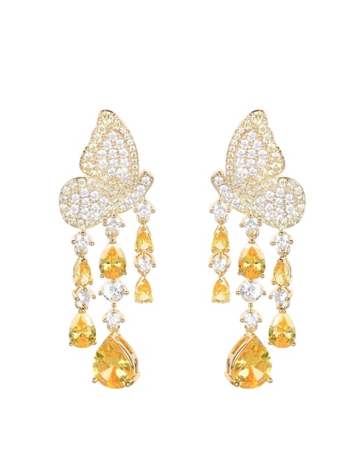 OUOU Brass Cubic Zirconia Butterfly Statement Cluster Earring 4