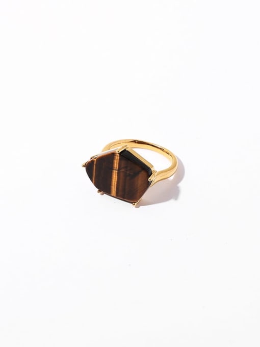 Brown ring (slightly adjustable) Brass Natural Stone Irregular Vintage Band Ring