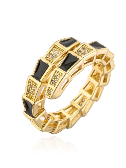 12060 Brass Enamel Cubic Zirconia Geometric Vintage Band Ring