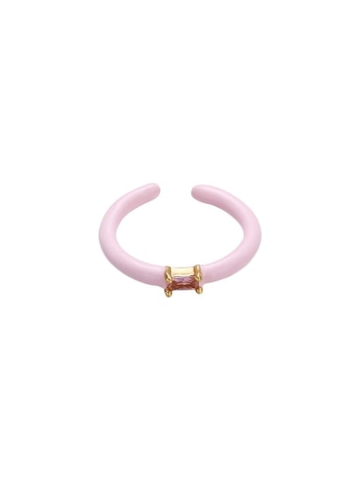 Pink Brass Enamel Cubic Zirconia Geometric Cute Band Ring
