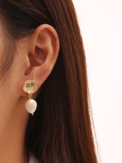 ACCA Brass Freshwater Pearl Geometric Vintage Drop Earring 1