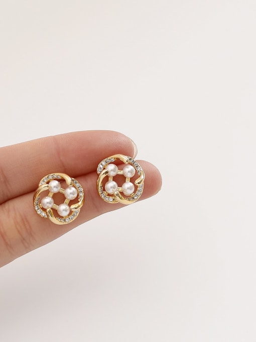 HYACINTH Brass Imitation Pearl Geometric Vintage Stud Trend Korean Fashion Earring