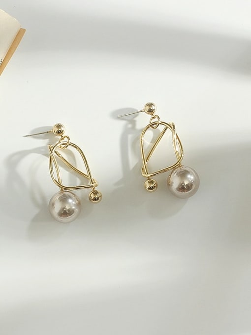 HYACINTH Copper Imitation Pearl Geometric Vintage Stud Trend Korean Fashion Earring 3