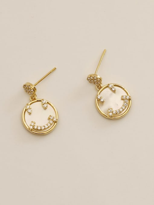 14K real gold Brass Shell Face Vintage Drop Trend Korean Fashion Earring