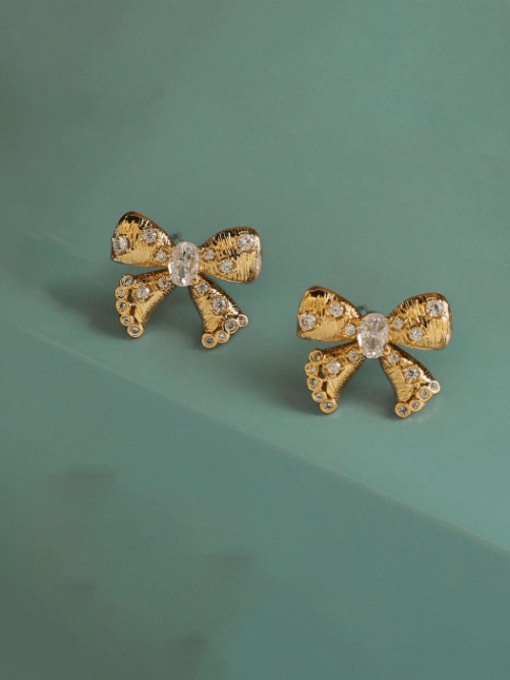 Five Color Brass Rhinestone Bowknot Vintage Stud Earring 1