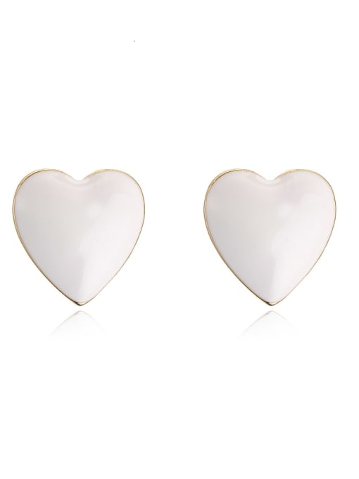 41916 Brass Enamel Heart Minimalist Stud Earring