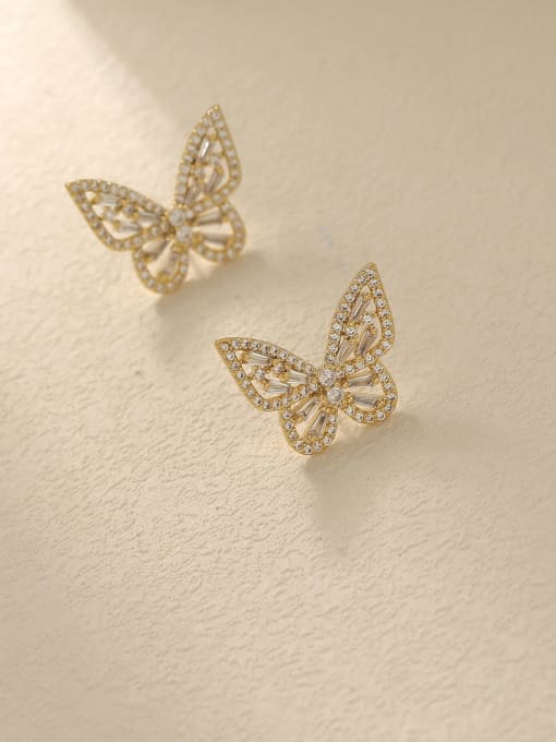 HYACINTH Brass Cubic Zirconia Butterfly Vintage Stud Trend Korean Fashion Earring 2