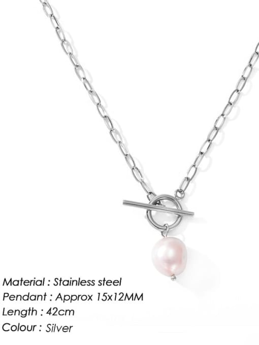 Steel color Stainless steel Imitation Pearl Irregular Minimalist Necklace