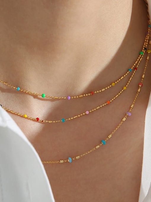 Five Color Brass Bead  Minimalist Rainbow Bracelet and Necklace Set 1