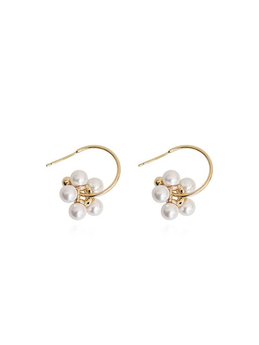 HYACINTH Copper Imitation Pearl Flower Minimalist Hook Trend Korean Fashion Earring 0