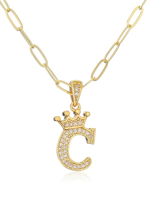 C Brass Cubic Zirconia Letter Hip Hop Necklace