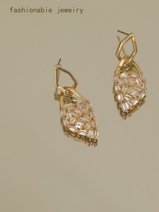 14K real gold Brass Cubic Zirconia Geometric Dainty Drop Trend Korean Fashion Earring