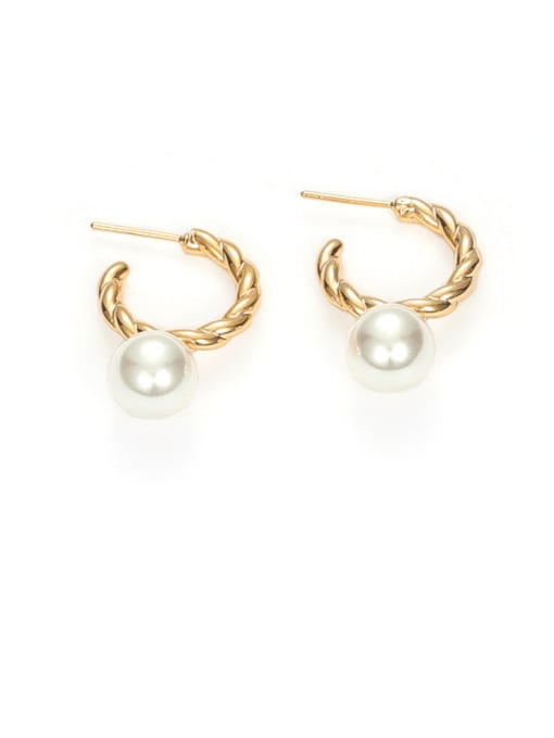 Bright pearl Brass Imitation Pearl Geometric Vintage Huggie Earring