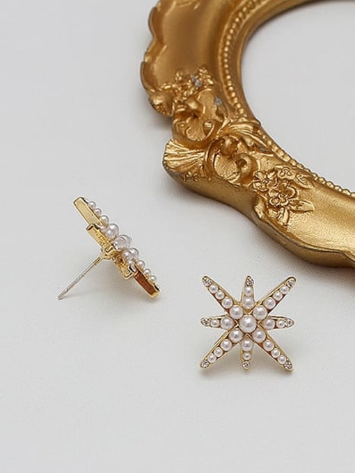 HYACINTH Brass Imitation Pearl Star Ethnic Stud Trend Korean Fashion Earring 1
