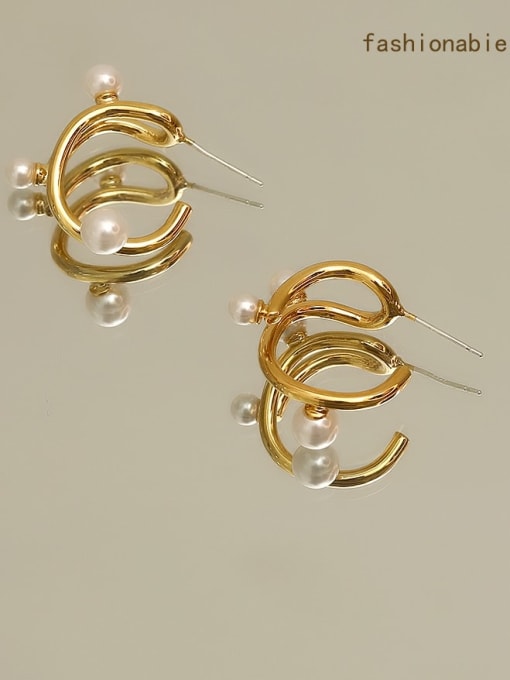 golden Brass Imitation Pearl Geometric Minimalist Stud Trend Korean Fashion Earring