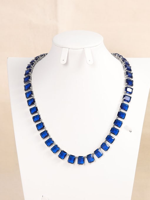 blue Brass Cubic Zirconia Geometric Luxury Necklace