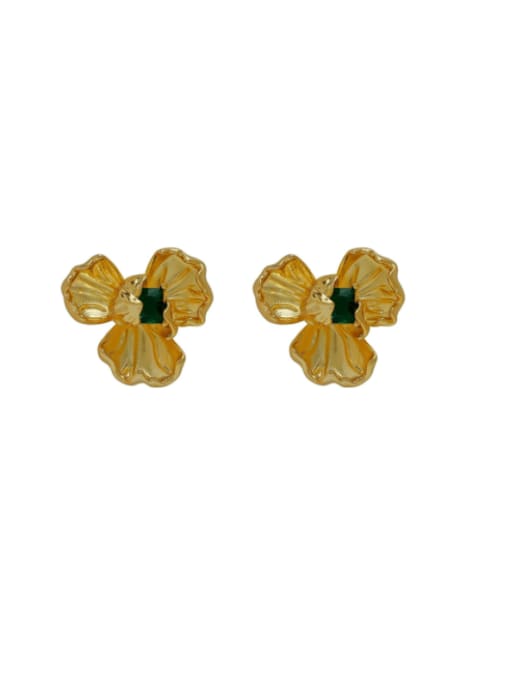 14k Gold Brass Cubic Zirconia Flower Vintage Stud Earring