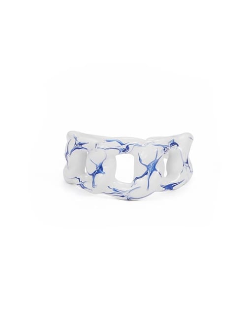Blue and white hollowed out (US. 6) Zinc Alloy Enamel Geometric Trend Band Ring
