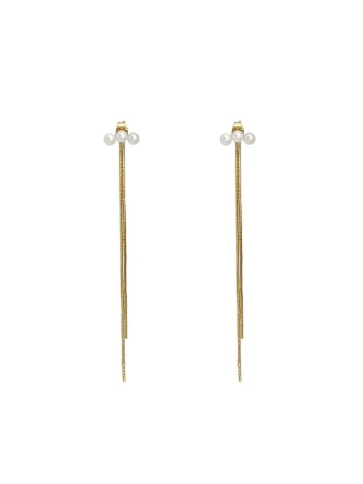 YOUH Brass Imitation Pearl Tassel Trend Threader Earring 0