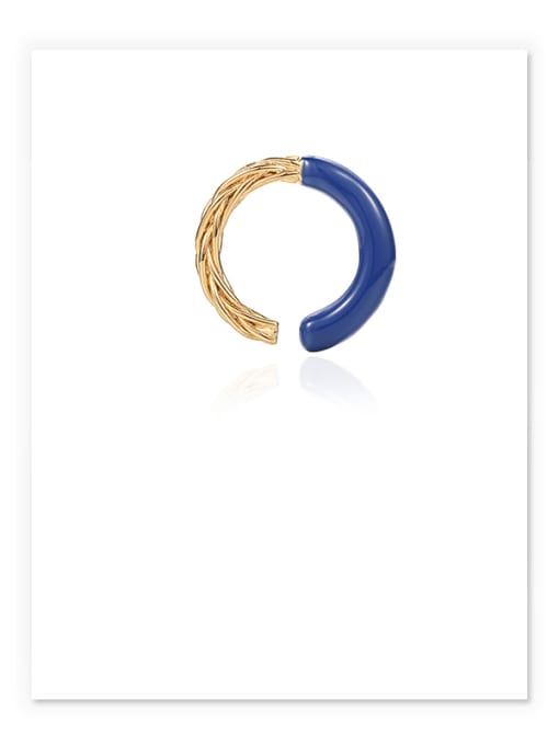 Blue oil dripping ring Brass Enamel Geometric Minimalist Band Ring