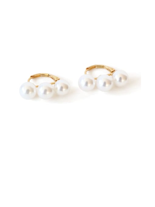 Three pearl ear Brass Freshwater Pearl Geometric Vintage Stud Earring