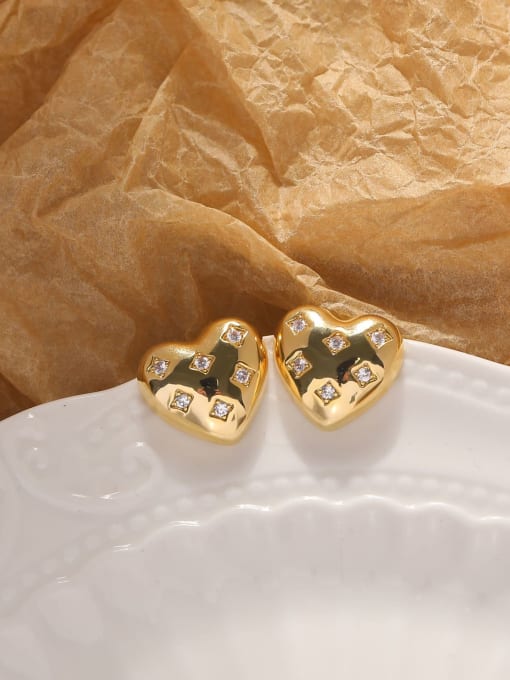 HYACINTH Brass Cubic Zirconia Heart Vintage Stud Earring 0