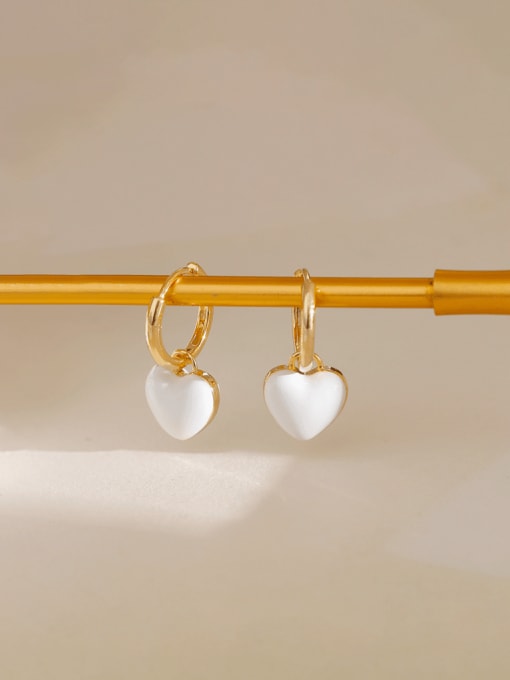 Light gold+ white  Ear buckle Brass Enamel Heart Minimalist Huggie Earring