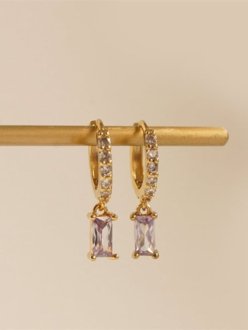 Lavender Brass Cubic Zirconia Geometric Minimalist Huggie Earring