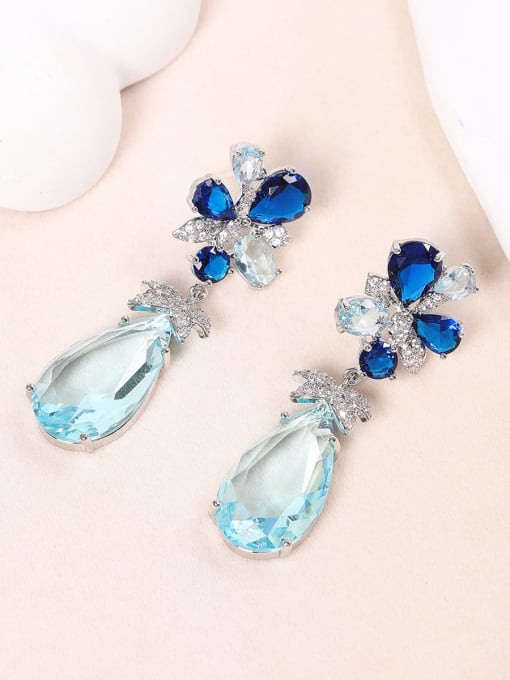 Aqua Blue Brass Cubic Zirconia Water Drop Luxury Drop Earring