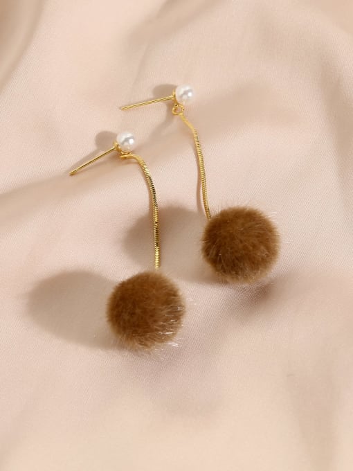 14k Gold dark coffee Brass Ball Minimalist Drop Earring