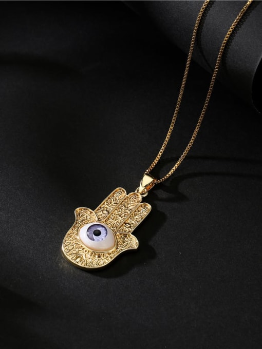 AOG Brass Enamel Evil Eye Vintage Palm Pendant Necklace 2