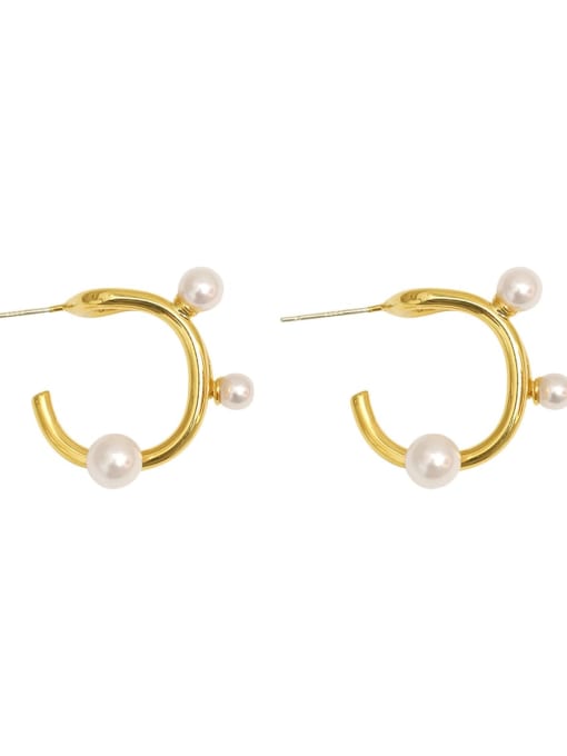 HYACINTH Brass Imitation Pearl Geometric Minimalist Stud Trend Korean Fashion Earring 0