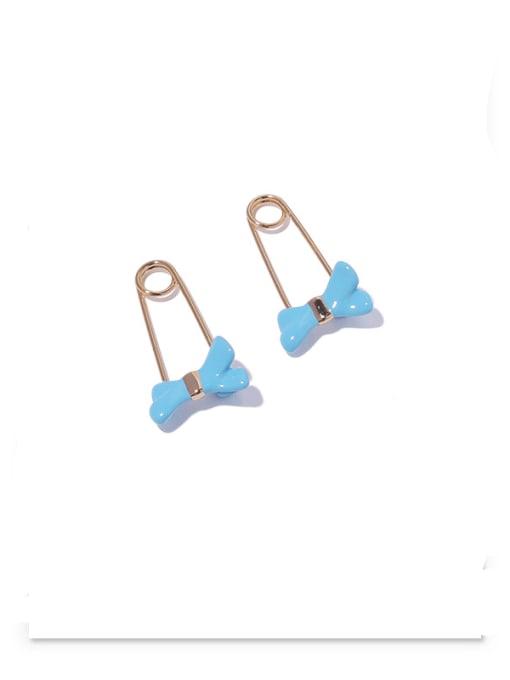 Light Blue Earrings Brass Enamel Bowknot Minimalist Huggie Earring
