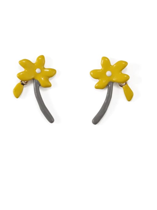 yellow Alloy Enamel Flower Cute Stud Earring