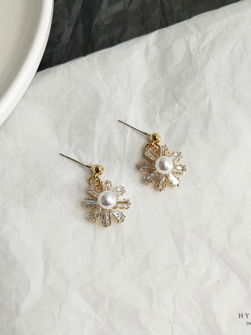 14k gold Copper Cubic Zirconia Flower Dainty Stud Trend Korean Fashion Earring