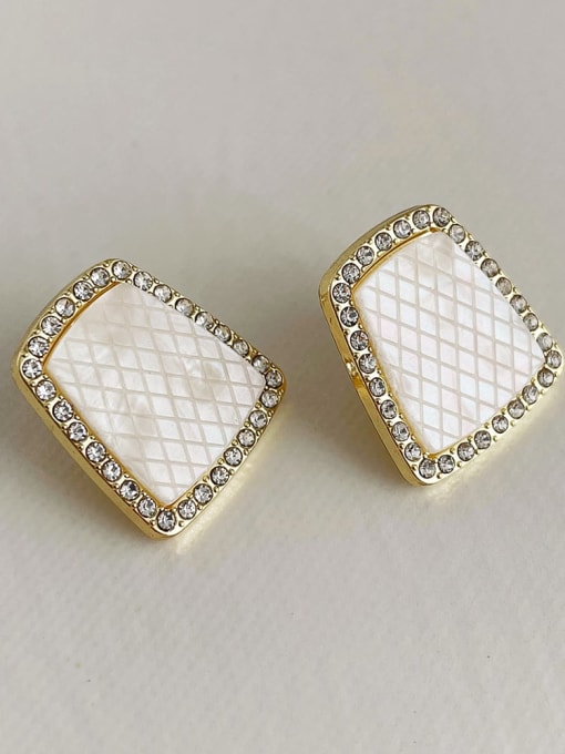 083 White Earrings S925 silver needle Alloy Resin Geometric Vintage Stud Earring