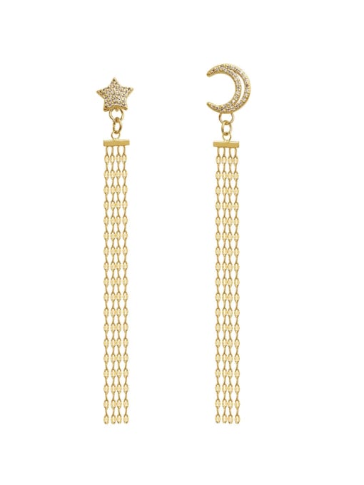 14K  gold Copper  Moon Star  Tassel Vintage Threader Trend Korean Fashion Earring