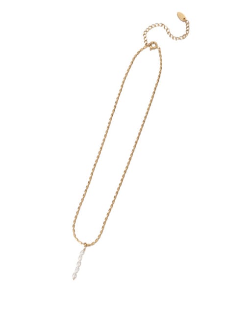 Oval Bead Necklace Brass Imitation Pearl Geometric Vintage Necklace