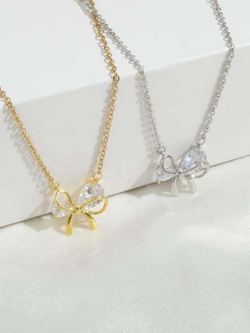 YOUH Brass Cubic Zirconia Bowknot Dainty Necklace 2