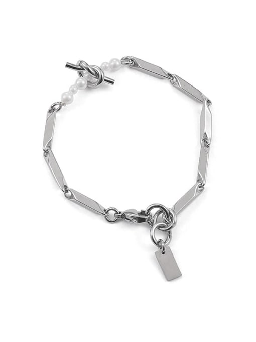Titanium steel bracelet Brass Imitation Pearl Geometric Hip Hop Adjustable Bracelet