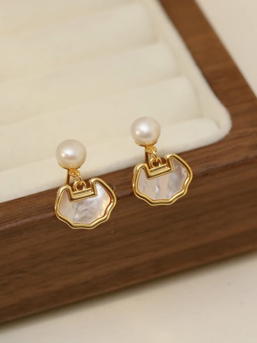 16K gold  white Brass Shell Geometric Minimalist Drop Earring