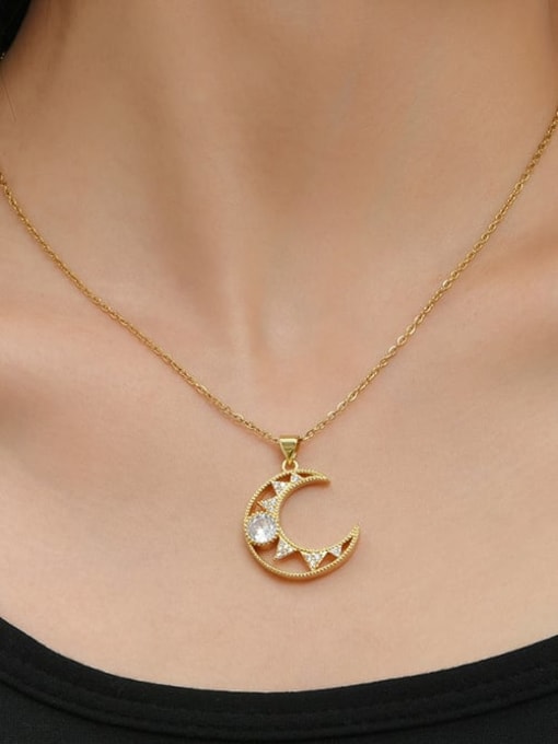 AOG Brass Cubic Zirconia Vintage Moon Pendant Necklace 1