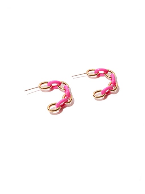 Pink Earrings Brass Enamel Hollow Chain  Minimalist Drop Earring