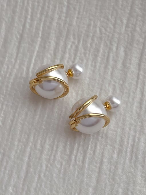 G41 Gold Two Wear Earrings Brass Imitation Pearl Geometric Dainty Stud Earring